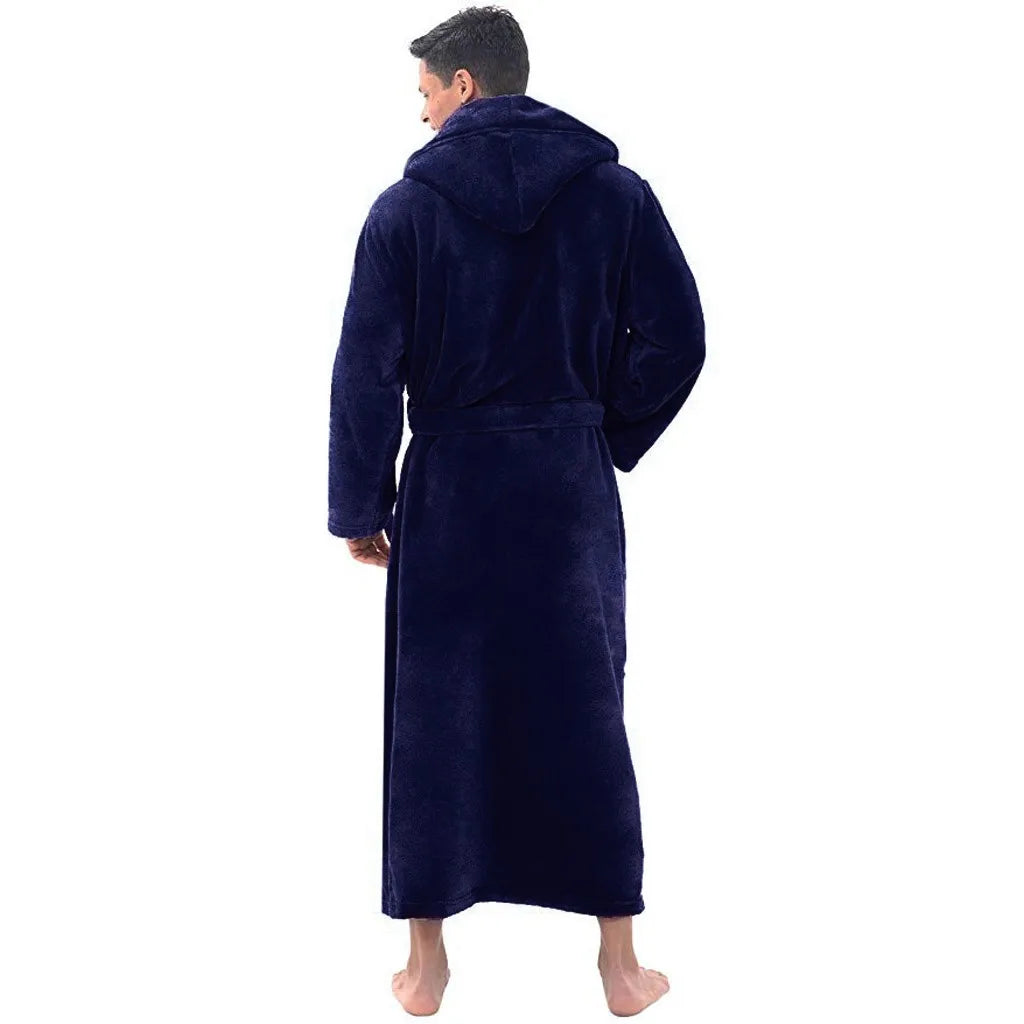 CozyNest Plüsch-Bademantel mit Kapuze für Herren, warmer Fleece-Bademantel mit langen Ärmeln