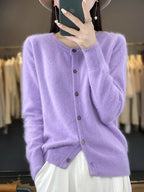 Aurea-cardigan i kashmir til kvinder, strikket sweater med afslappet pasform i 12 farver