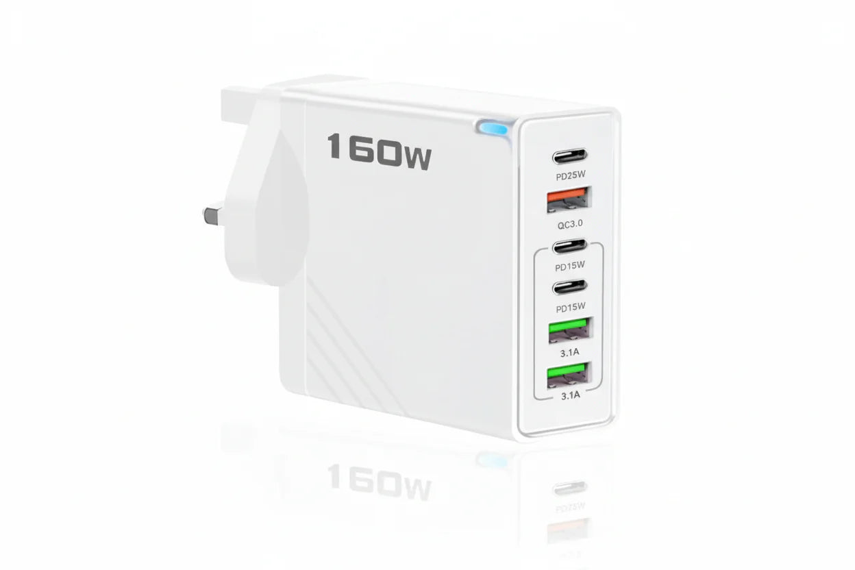 160W USB-C Wall Charger, Six-Port Fast Charging Power Hub