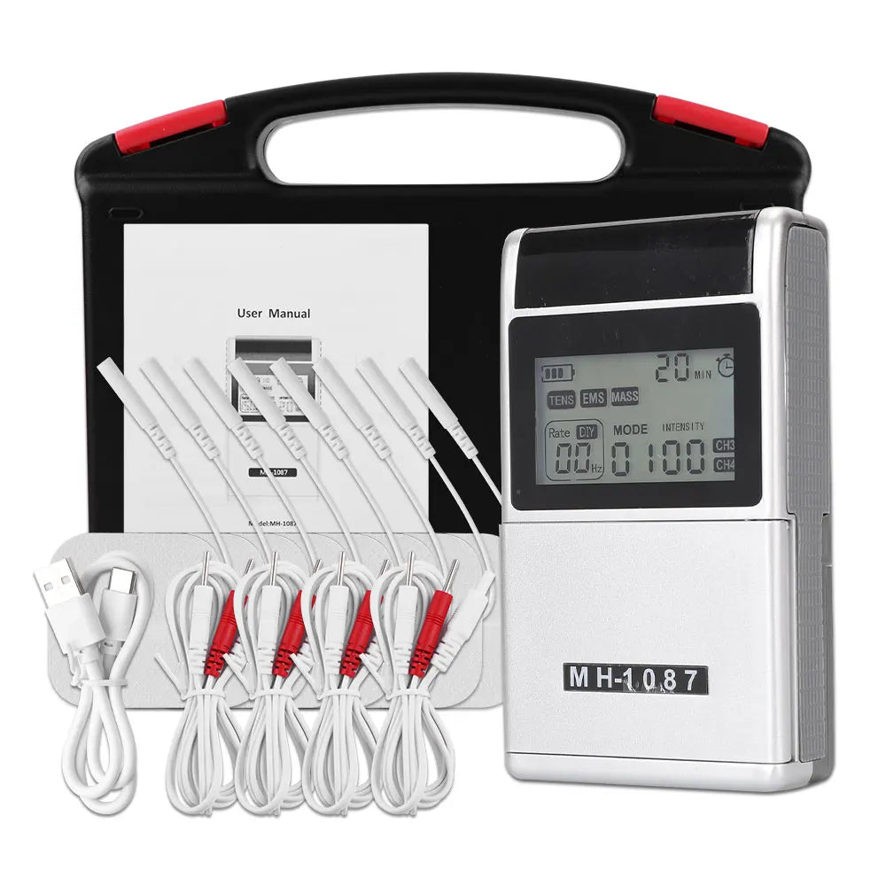 Dual-Channel TENS EMS Muscle Stimulator With 4 Electrode Pads