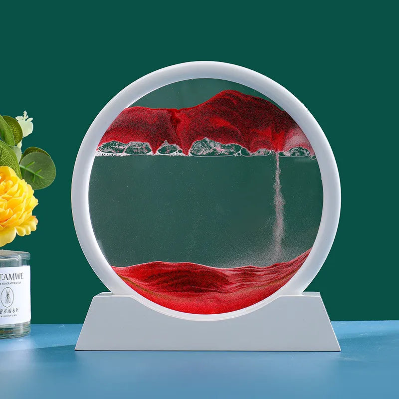 3D Kinetic Sand Hourglass With Flowing Color In Glass Frame