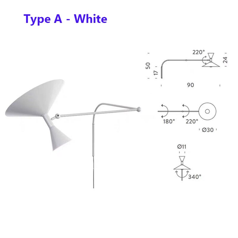 Lampada da parete NovaSwing, braccio orientabile, con spina e paralume satinato