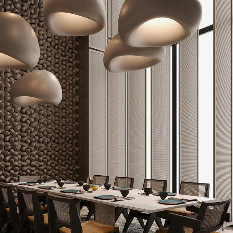 Auryn Ceiling-Mount Pendant Light, Wabi-Sabi Curved Silhouette for Living Rooms