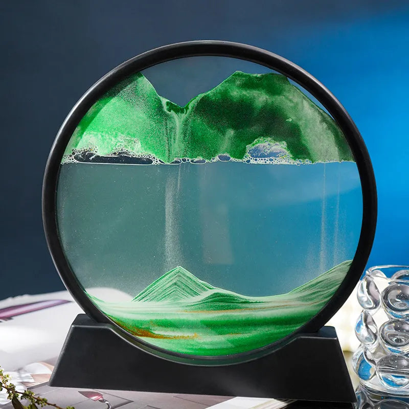 3D Kinetic Sand Hourglass With Flowing Color In Glass Frame