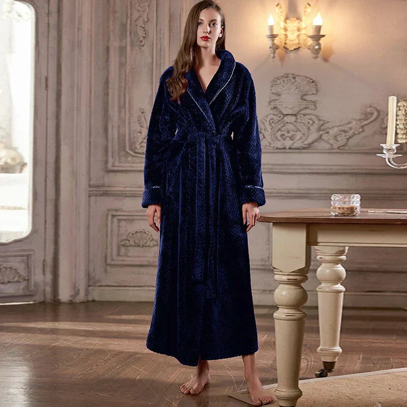 CozyNest varm flannel-morgenkåbe til gravide, ekstra lang pasform