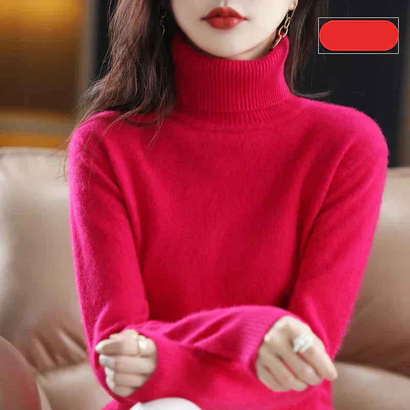 Nyorelle High-Neck Cashmere Sweater, Fitted Knit Pullover for Women