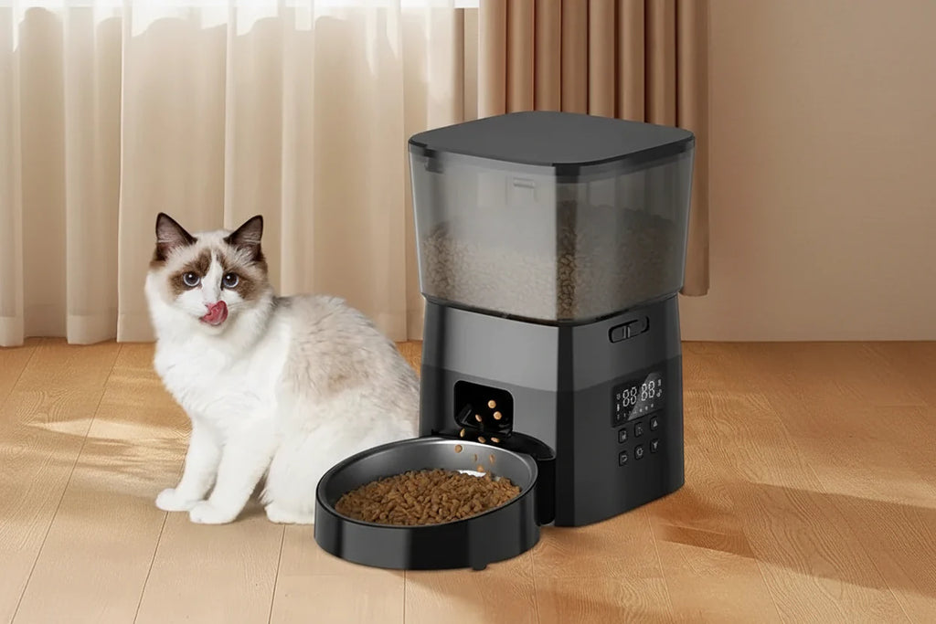 Automatisk foderautomat til kæledyr med LCD-timer, genopladelig, til hunde og katte