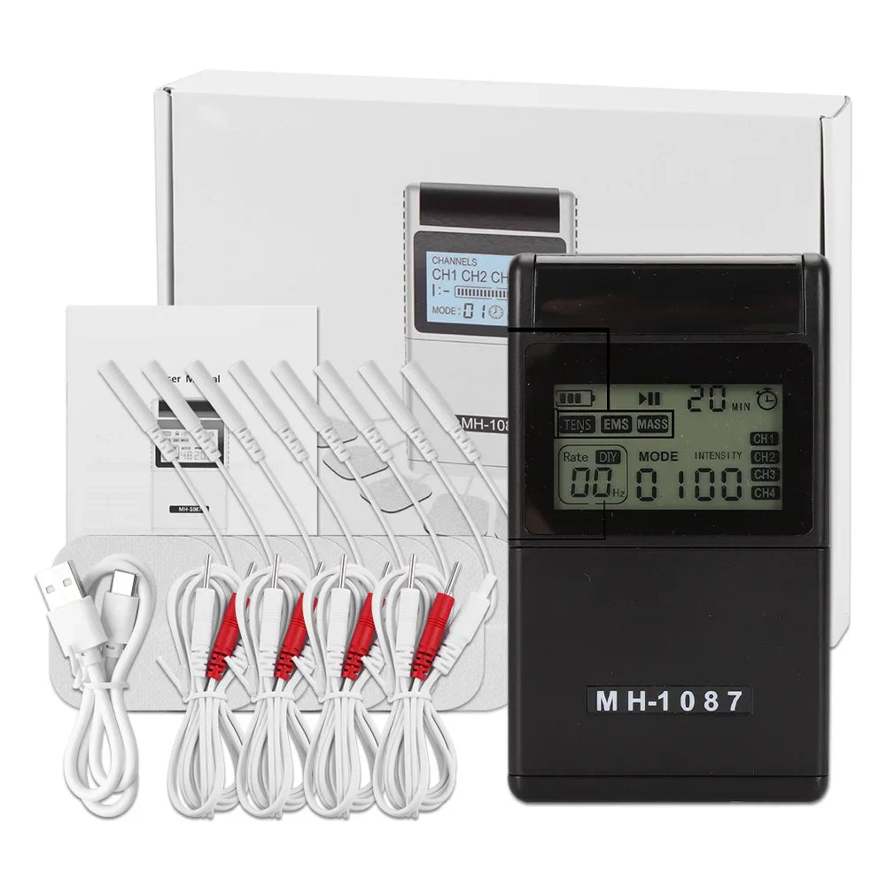 Dual-Channel TENS EMS Muscle Stimulator With 4 Electrode Pads
