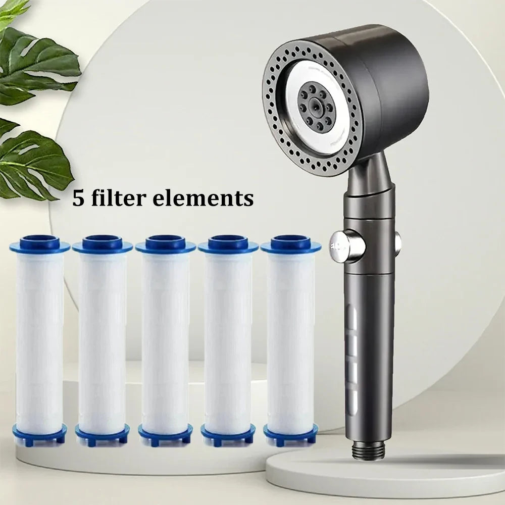 Chuveiro de mão com seis modos, filtro integrado e paragem com um botão | Fioriscas