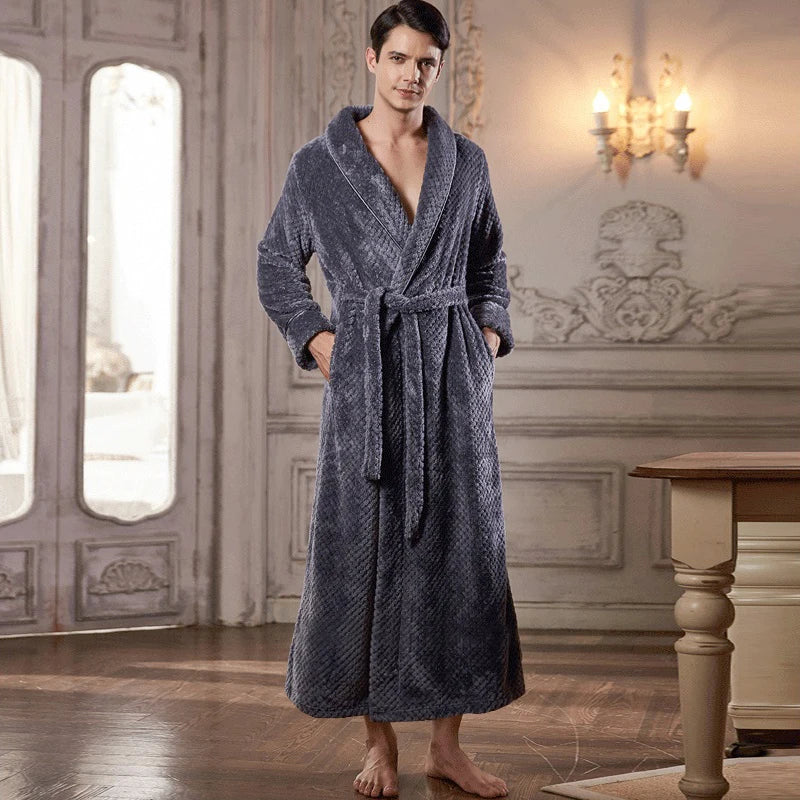 CozyNest varm flannel-morgenkåbe til gravide, ekstra lang pasform