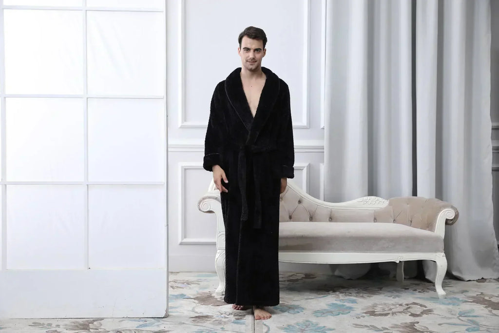 CozyNest varm flannel-morgenkåbe til gravide, ekstra lang pasform