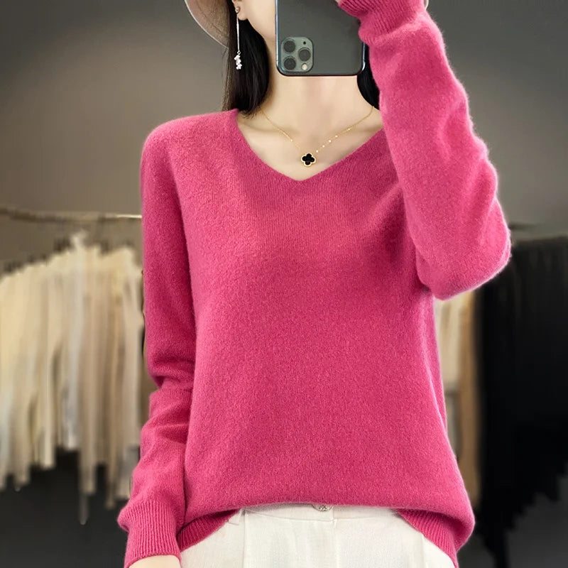 Slim-Fit V-Neck Sweater, Solara Australian Merino Wool For Women