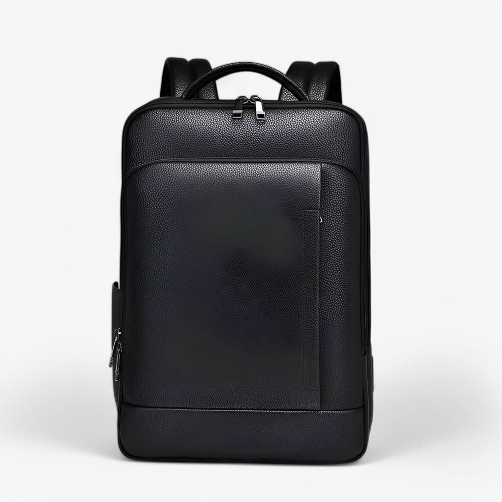 Elegant leather rucksack for men/women with USB port for laptop and everyday use, 15.6 inch, black