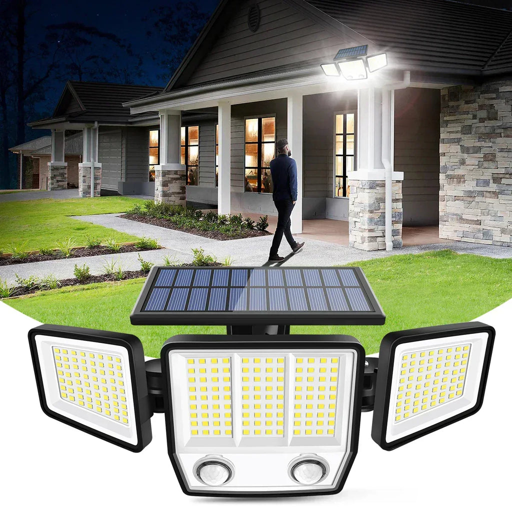Lampada solare da esterno con sensore a tre teste, copertura del movimento a 270 gradi e 3000 lumen | Fioriscas