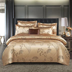 Set copripiumino in raso jacquard blu e oro Aurelume, da matrimoniale a king size super extra large