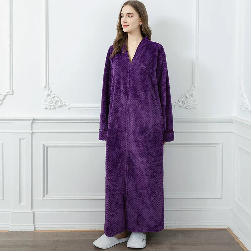 CozyNest varm flannel-morgenkåbe til gravide, ekstra lang pasform