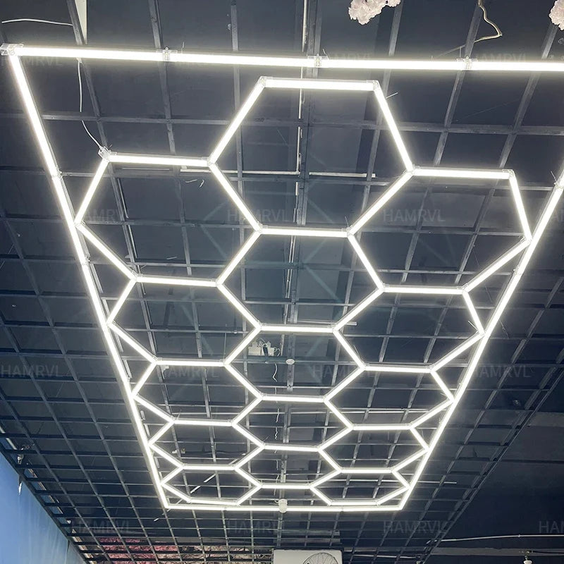 Autotallin kuusikulmaiset LED-putkivalot 110–240 V, hunajakennovalot parturiliikkeeseen, kattovalaistus työpajaan, 4S-autonäyttelyyn, autokorjaamoon ja kuntosalille | Fioriscas