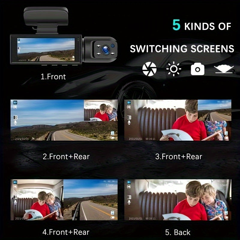 1080P-Dashcam mit zwei Objektiven und Front- sowie Innenraumansicht, NovaSight DuoCam