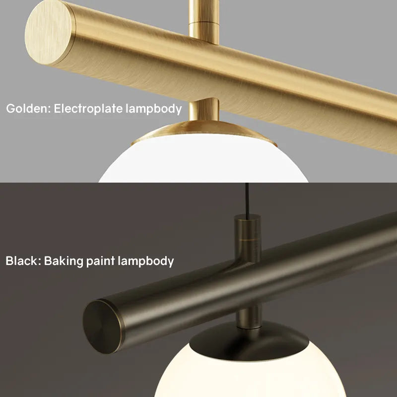 Harwell Frosted-Globe Pendant Light, Brass & Black, 3 Or 4 Heads