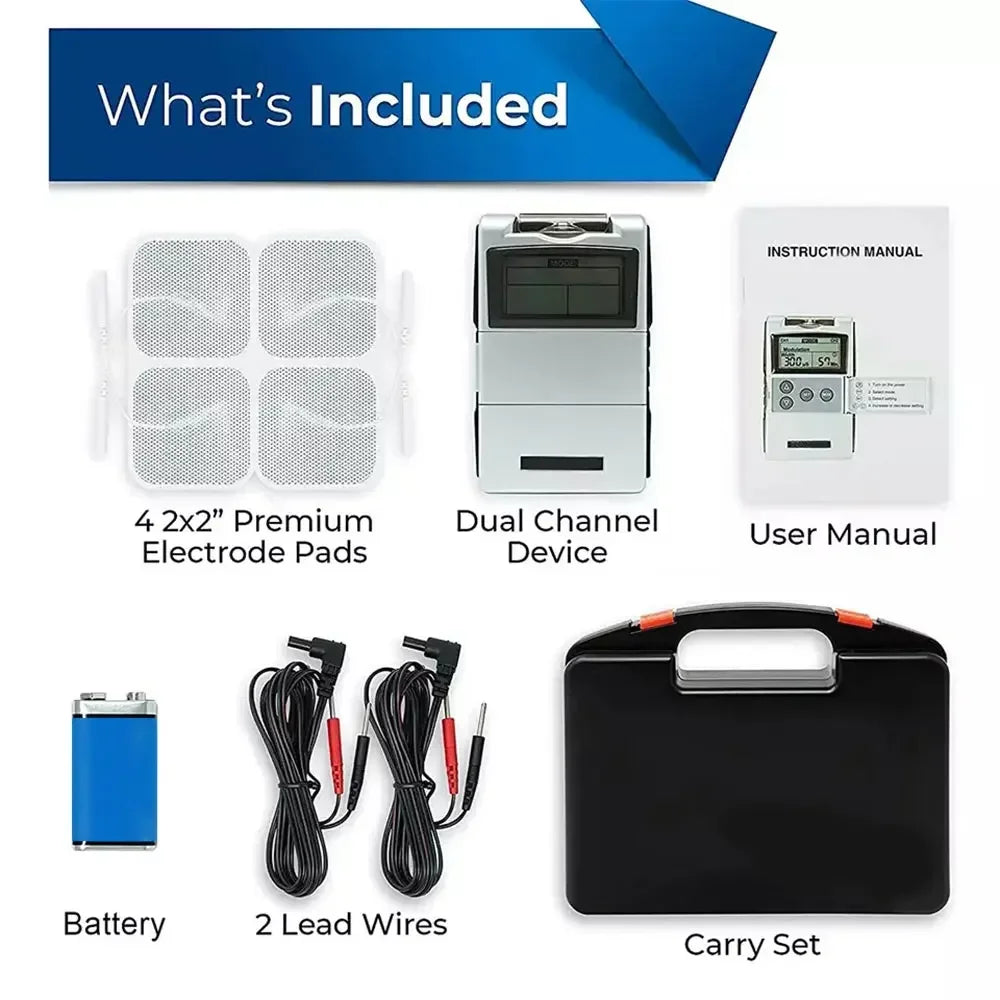 Dual-Channel TENS EMS Muscle Stimulator With 4 Electrode Pads