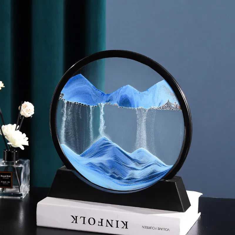 3D Kinetic Sand Hourglass With Flowing Color In Glass Frame
