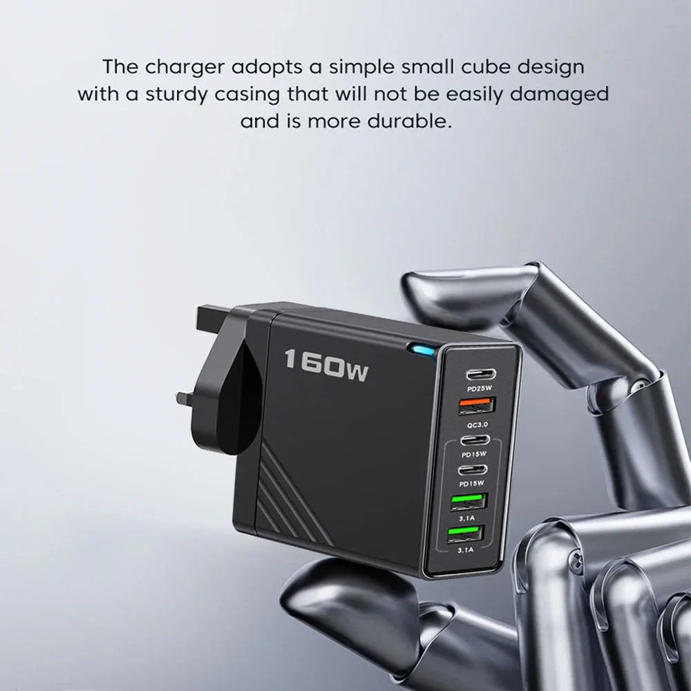 160W USB-C Wall Charger, Six-Port Fast Charging Power Hub