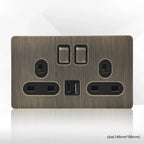 Tomada de parede metálica em bronze antigo, com porta de carregamento USB | Fioriscas