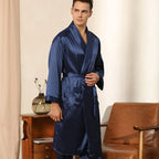Peignoir homme en satin avec taille élastique et col à revers