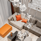LuminaOrb Staircase Chandelier With Glass Orb Cluster, Warm LED Glow