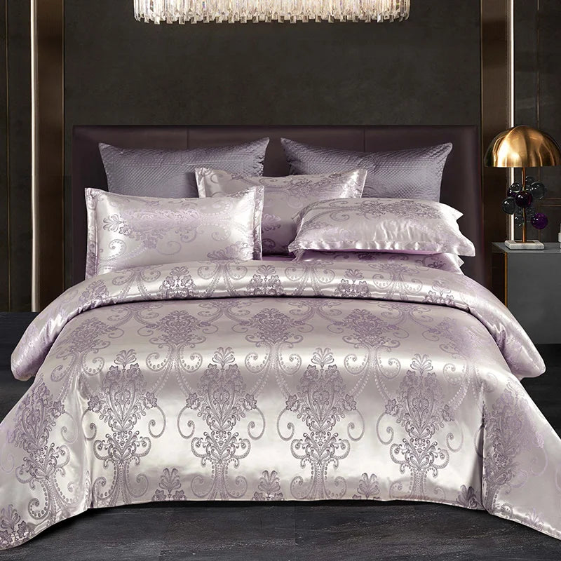 Set copripiumino in raso jacquard blu e oro Aurelume, da matrimoniale a king size super extra large