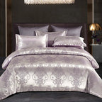Set copripiumino in raso jacquard blu e oro Aurelume, da matrimoniale a king size super extra large