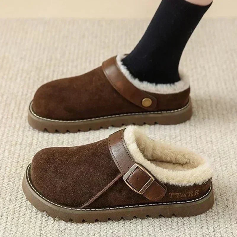 Mules douillettes CozyCloud pour femmes, doublées en fourrure synthétique, avec bride à boucle