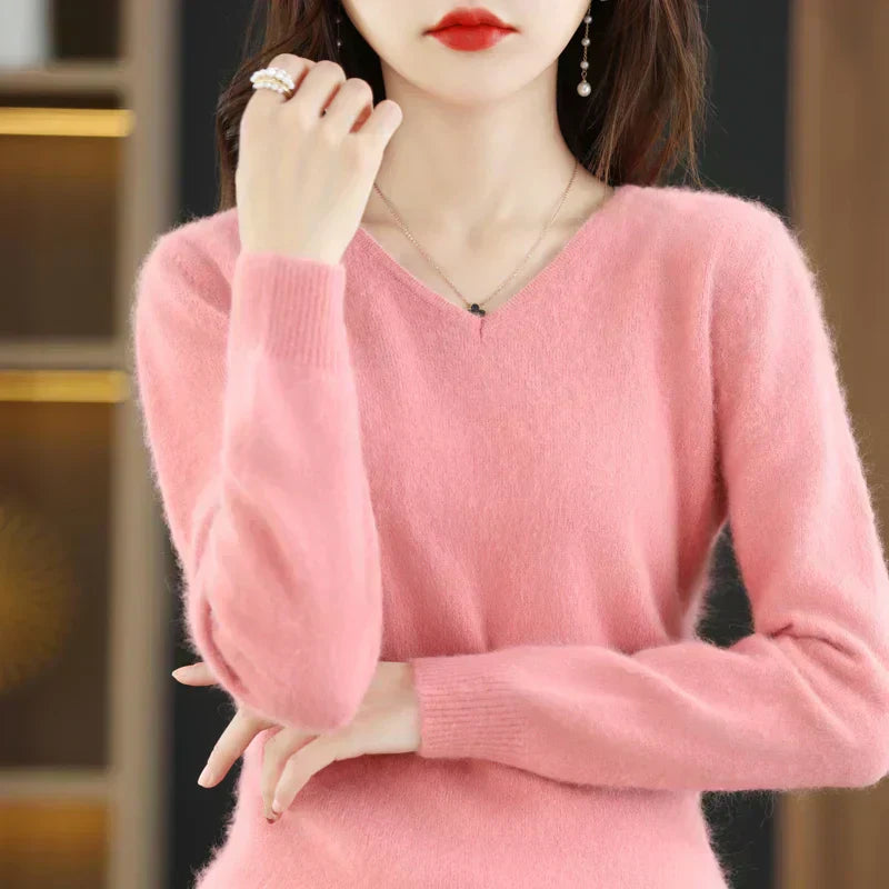 100% Cashmere V-Neck Sweater, Nyra Slim-Fit Pullover For Women