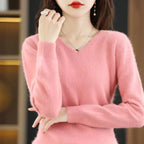 100% Cashmere V-Neck Sweater, Nyra Slim-Fit Pullover For Women
