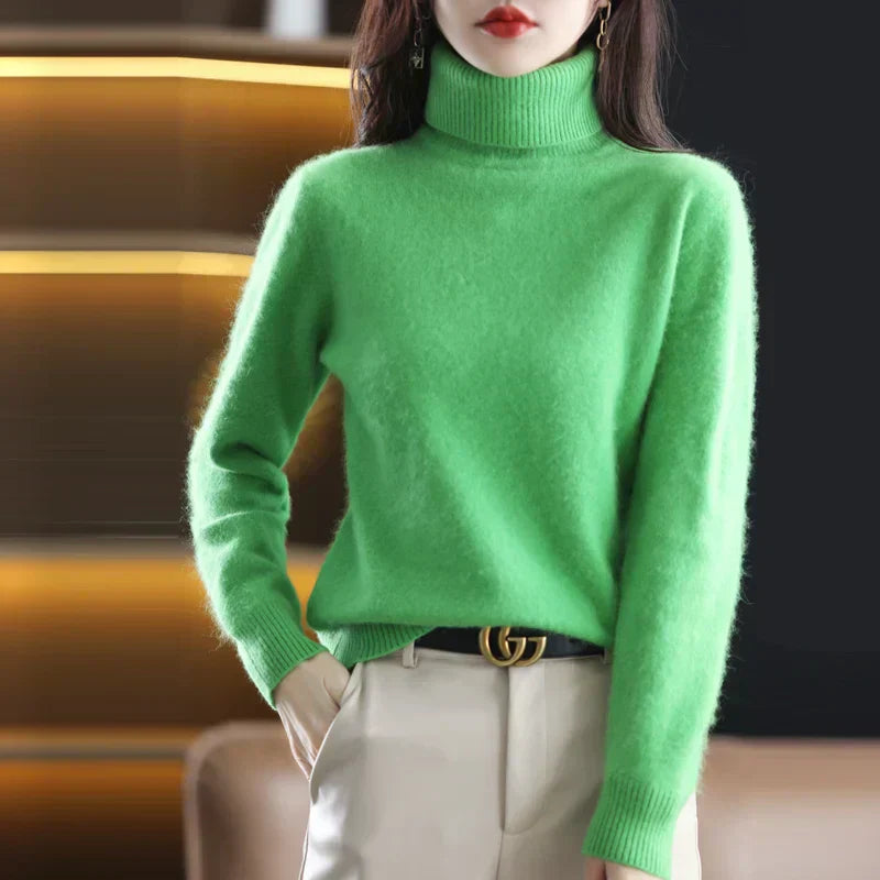 Nyorelle High-Neck Cashmere Sweater, Fitted Knit Pullover for Women