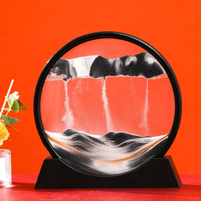 3D Kinetic Sand Hourglass With Flowing Color In Glass Frame