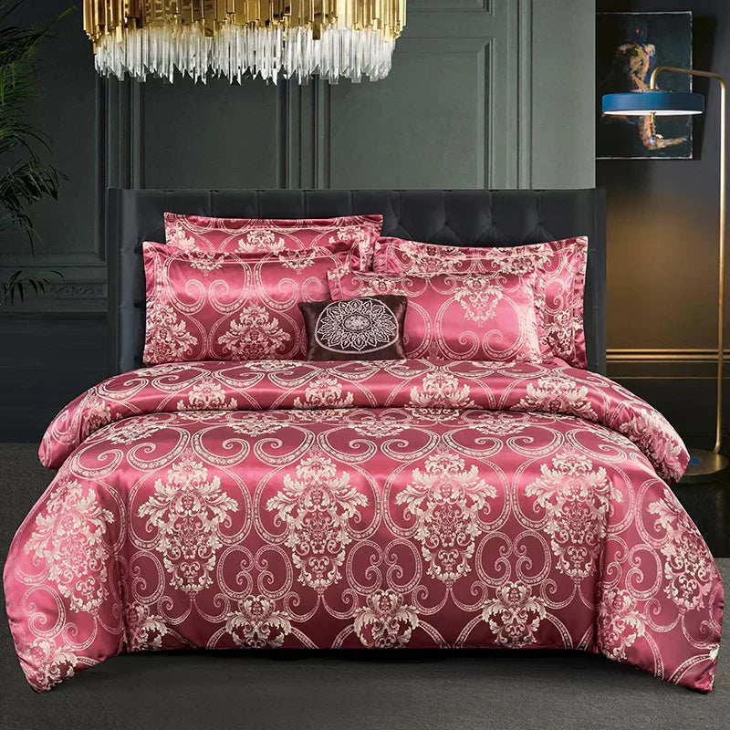 Set copripiumino in raso jacquard blu e oro Aurelume, da matrimoniale a king size super extra large