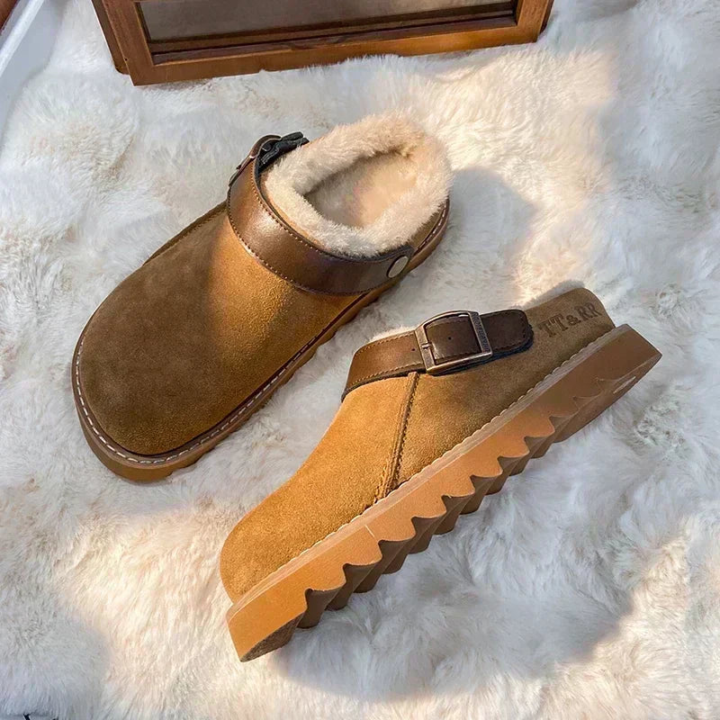 Mules douillettes CozyCloud pour femmes, doublées en fourrure synthétique, avec bride à boucle