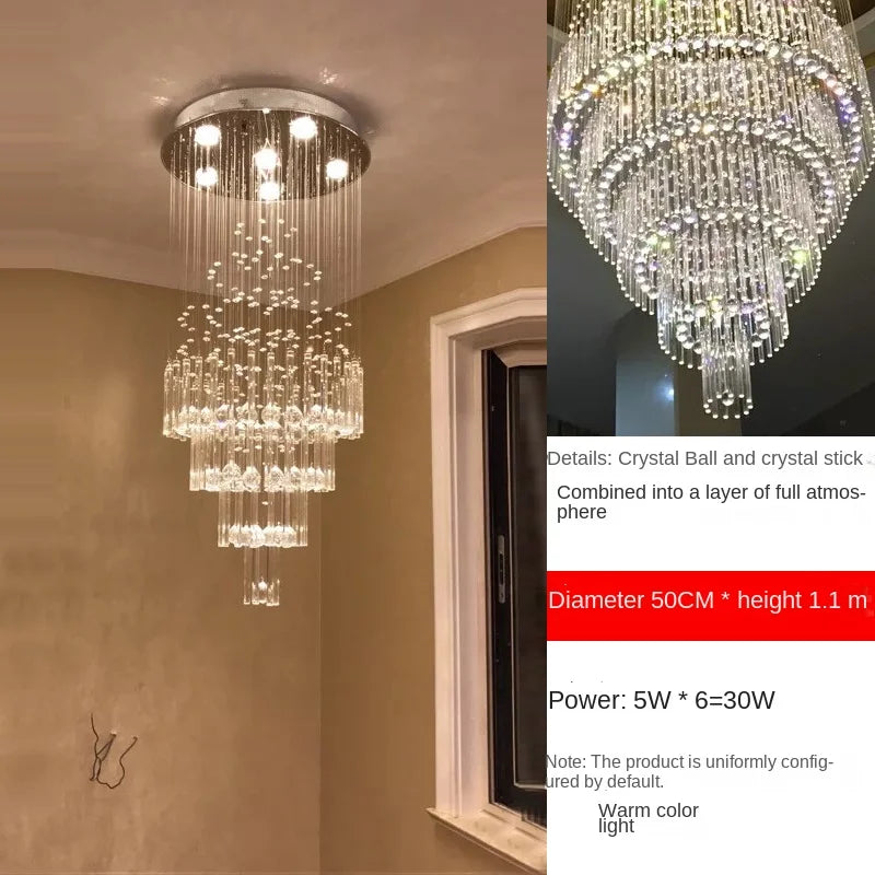 Calara-krystallysekrone med regndråber, loftslampe i rustfrit stål