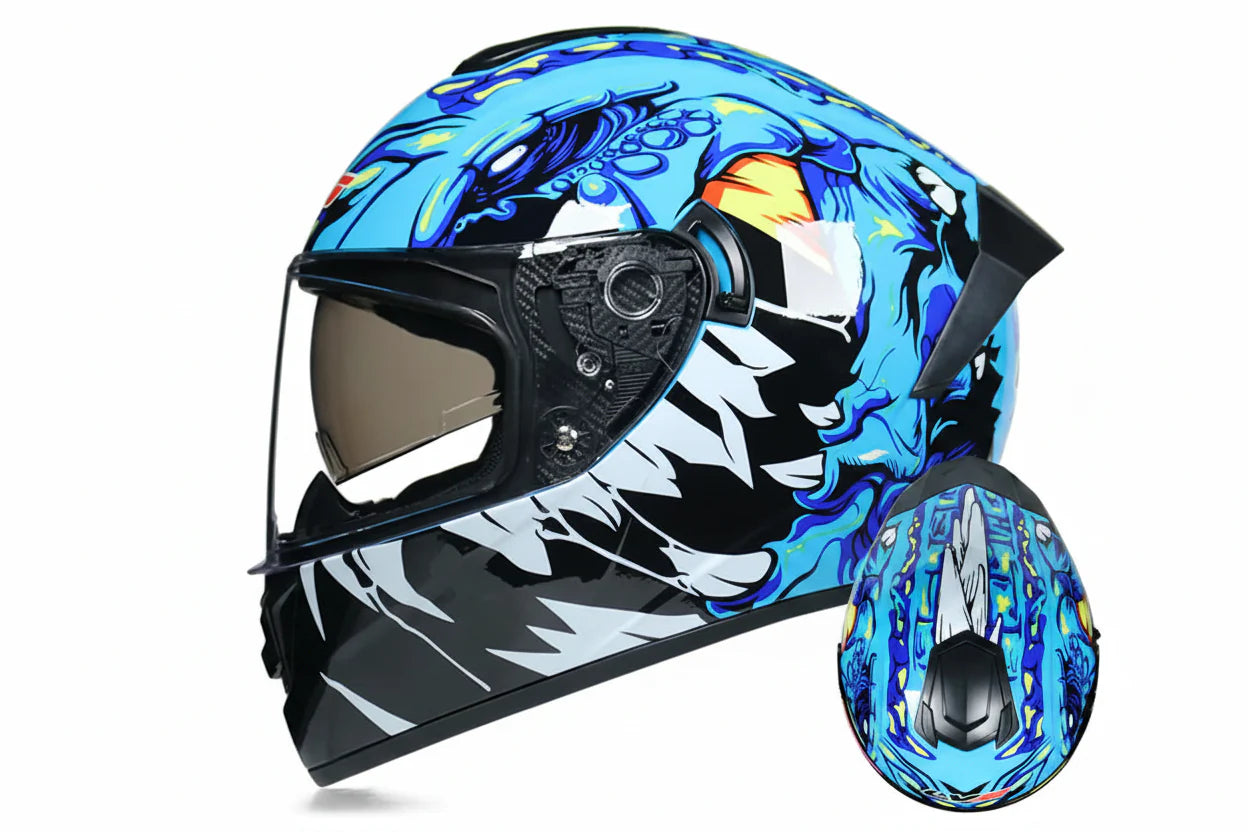 Casco da moto integrale da gara, certificato DOT, sistema a doppia visiera