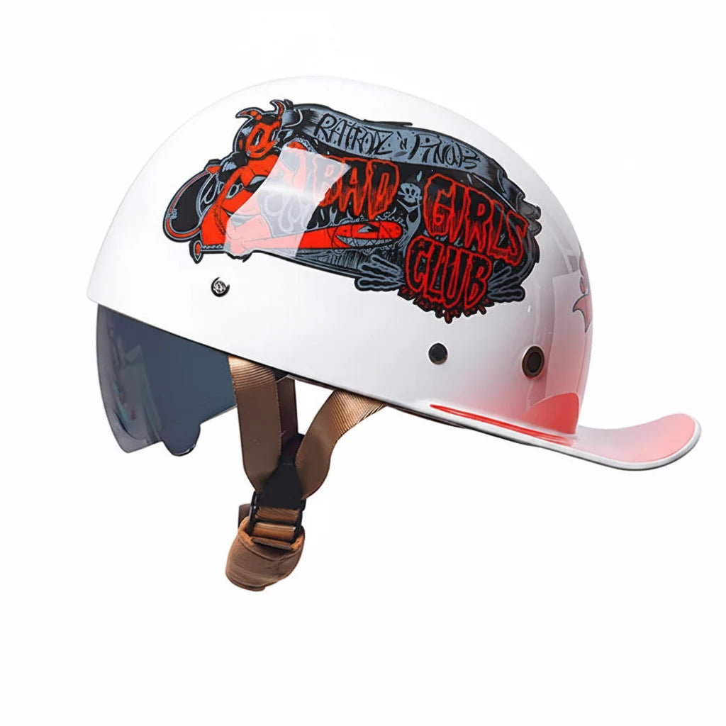 Poloviční helma ve stylu retro baseballové čepice se zasouvacím hledím | Fioriscas