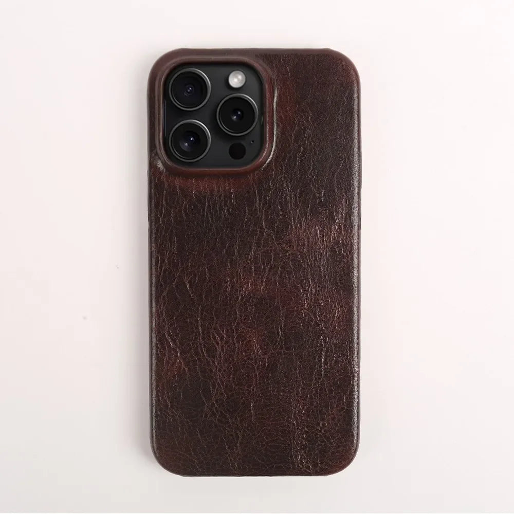 Ægte koskindslæder iPhone-etui, håndlavet, 5 farver
