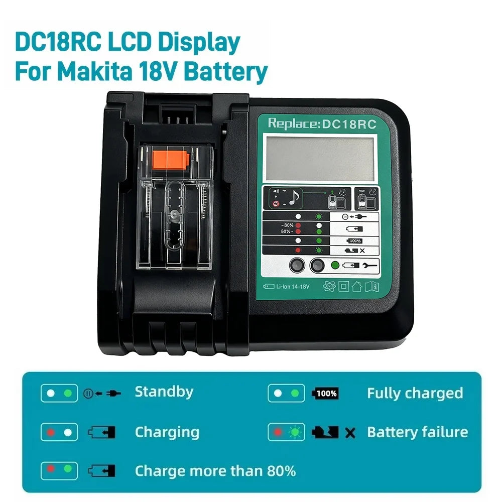 Carregador de baterias de iões de lítio Makita de 14.4V e 18V, com visor LED e saída de 3A | Fioriscas