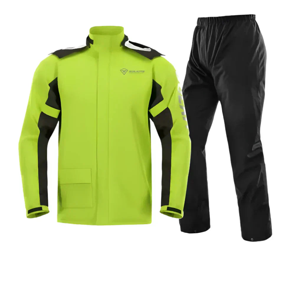 Regenpak voor motor met waterdichte polyester buitenlaag en reflecterende afwerking