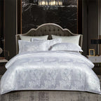 Set copripiumino in raso jacquard blu e oro Aurelume, da matrimoniale a king size super extra large