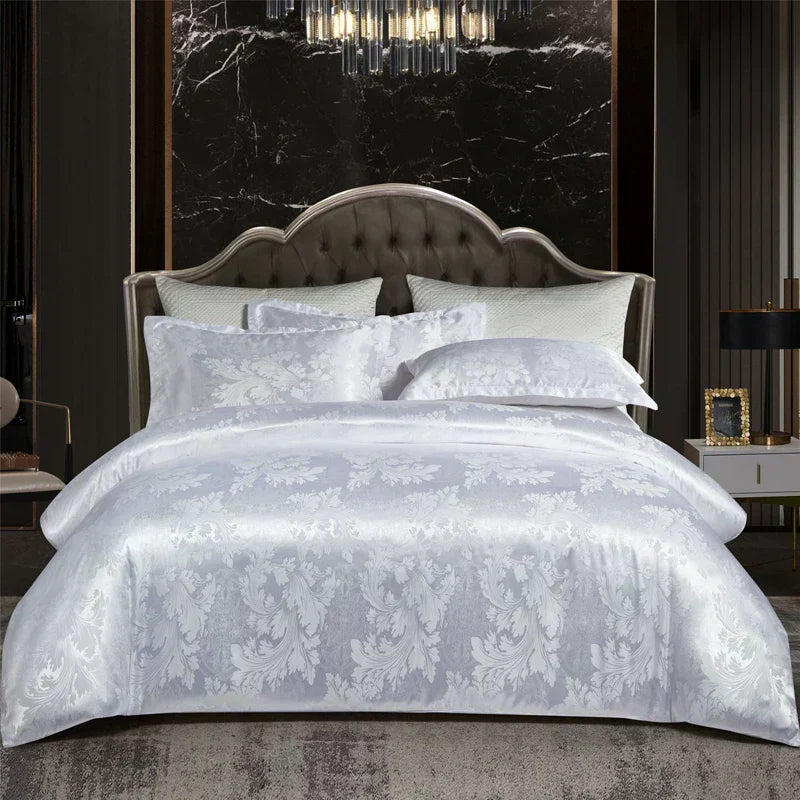 Set copripiumino in raso jacquard blu e oro Aurelume, da matrimoniale a king size super extra large