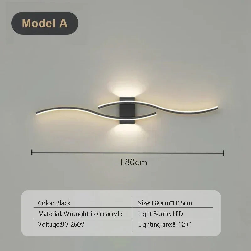 LED Wall Sconce with Double-Curve Design, Remote Control, Black & Gold