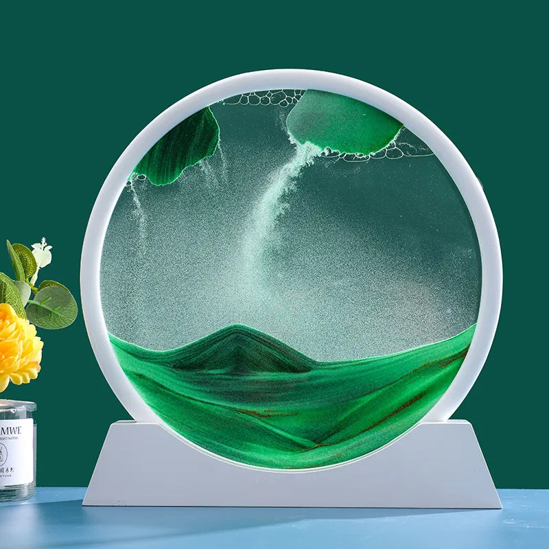 3D Kinetic Sand Hourglass With Flowing Color In Glass Frame