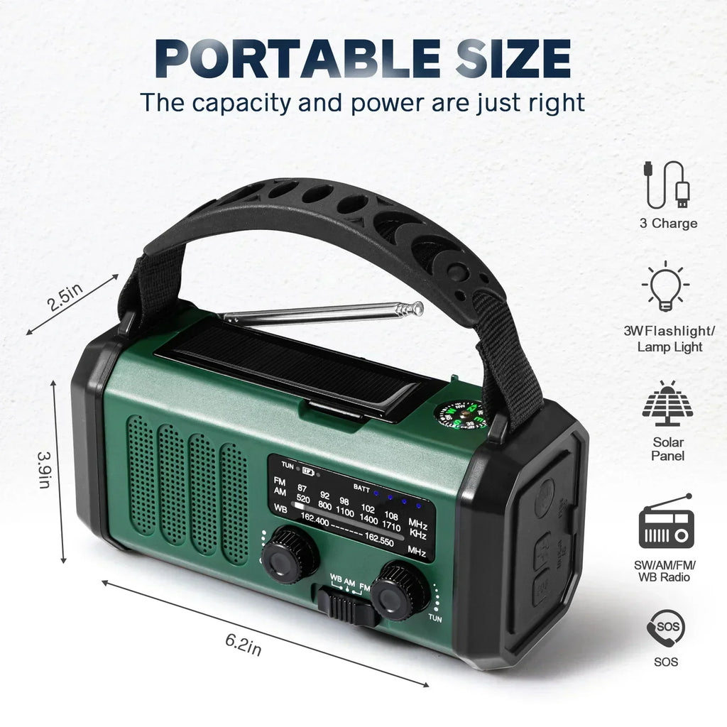 SolioGuard Hand-Crank Emergency Radio, Solar & USB Charging, NOAA Alerts
