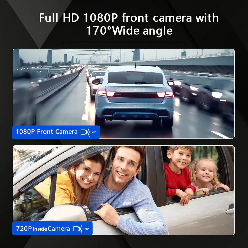 1080P-Dashcam mit zwei Objektiven und Front- sowie Innenraumansicht, NovaSight DuoCam